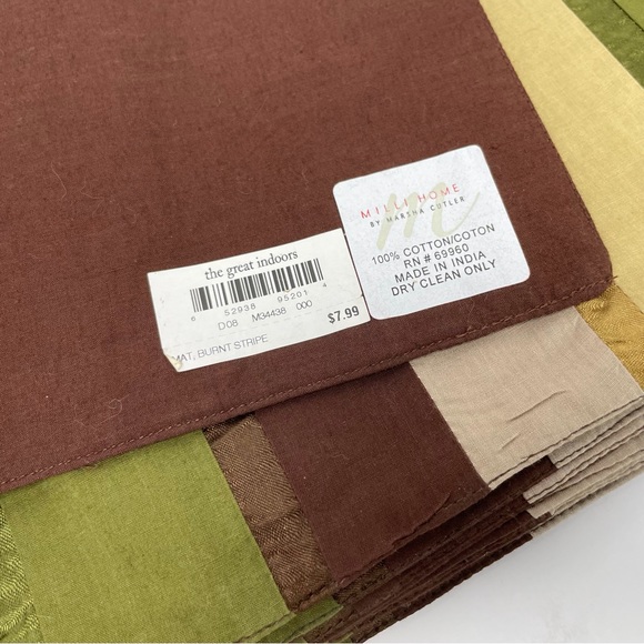 Milli Home Burnt Stripe Placemats Set 12 100% Cotton Designed by Marsha Cutler - Picture 9 of 10